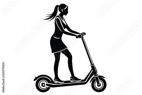 Silhouette of a girl riding a scooter on a white background vector