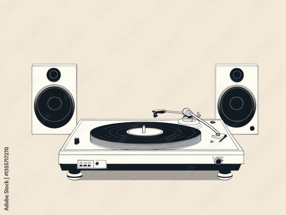 Fototapeta premium Retro turntable and speakers in beige room