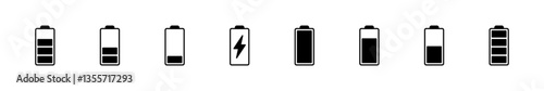 Battery icon set. battery charge level. battery charging icon