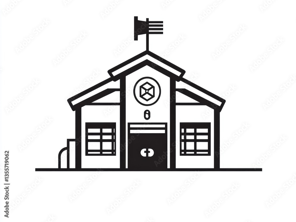 Simple school building outline illustration Simple school building outline illustration