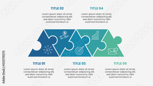 Modern infographic template with triangle puzzle illustration. Business presentation design with icons.