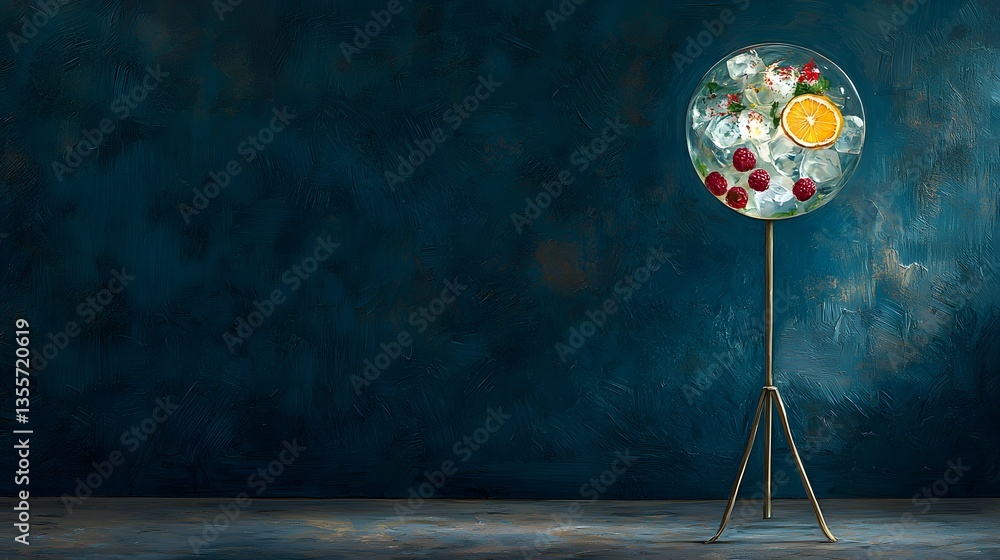 Elegant Glass Lamp with Colorful Fruits and Berries in a Modern Interior Setting Elegant Glass Lamp with Colorful Fruits and Berries in a Modern Interior Setting