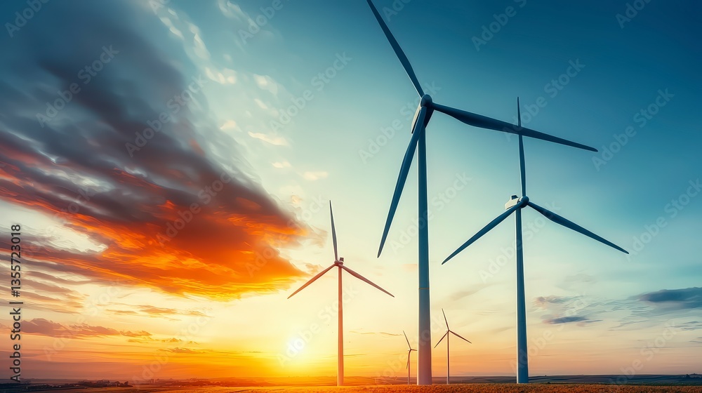 Obraz premium Majestic Wind Turbines at Sunset Clean Energy Renewable Power Landscape