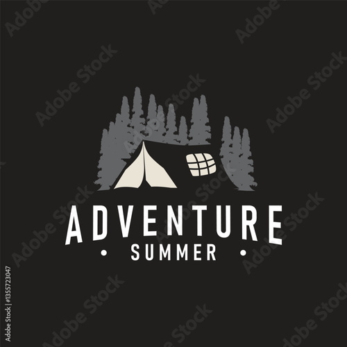 jungle adventure design with jungle camping logo concept summer activities symbol illustration product brand templet