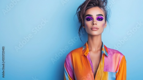 Wallpaper Mural Fashion Model Colorful Shirt Purple Eyeshadow Studio Portrait Torontodigital.ca