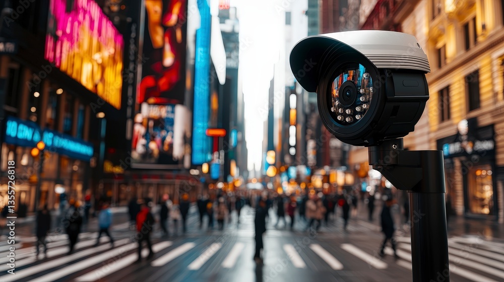 City Surveillance Security Camera on Busy Street City Surveillance Security Camera on Busy Street