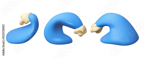 Ocean wave with foam vector 3d icon set. Sea, river or lake cartoon plasticine abstract illustration. Surfing concept. Simple water drip shape collection, plastic render style