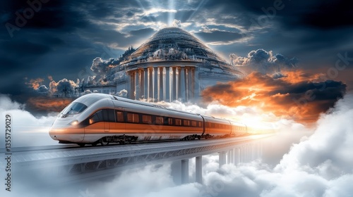 Wallpaper Mural Surreal Train Journey  Clouds  Temple  High Speed Rail Torontodigital.ca