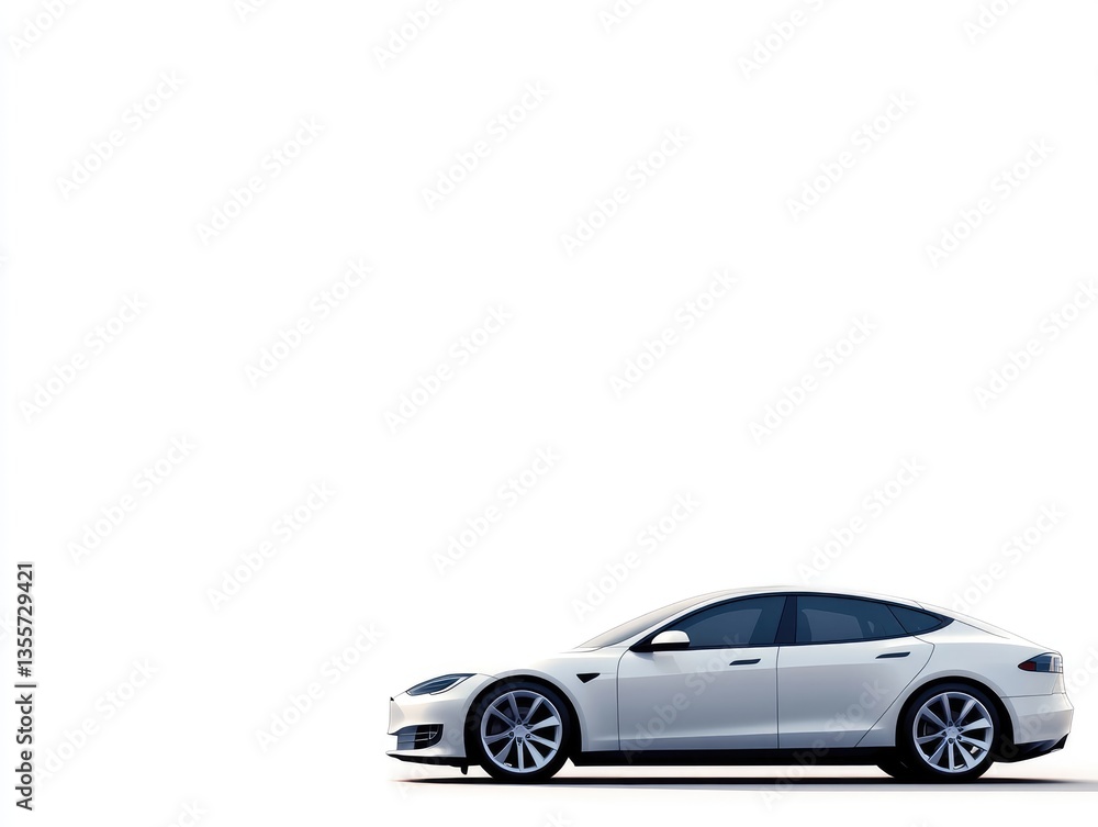 Fototapeta premium White electric car side profile, clear background