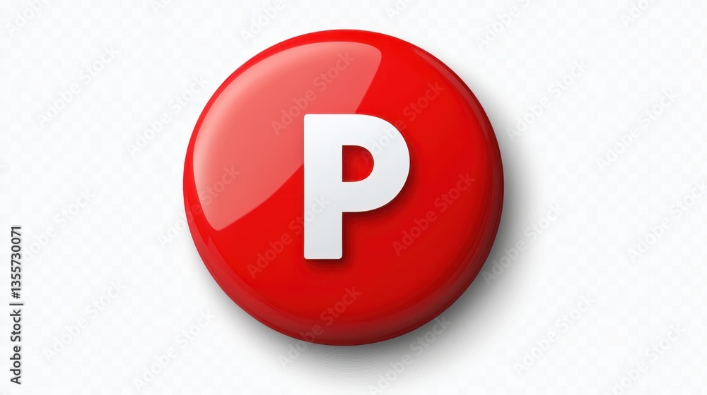 A clean Pinterest icon with a red P in a circular shape, on a transparent white PNG A clean Pinterest icon with a red P in a circular shape, on a transparent white PNG