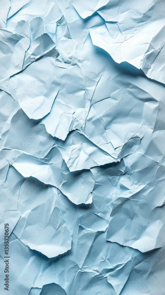 Fototapeta premium Abstract composition of crumpled light blue paper, creating texture and visual interest with shadows.