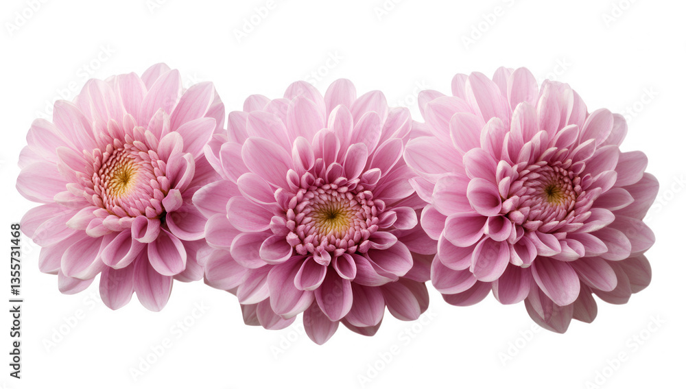 Fototapeta premium three pink chrysanthemums showcasing their intricate petals and soft hues perfect for decoration or floral design