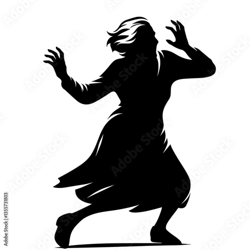 Frightened woman reacting to phone scam danger silhouette