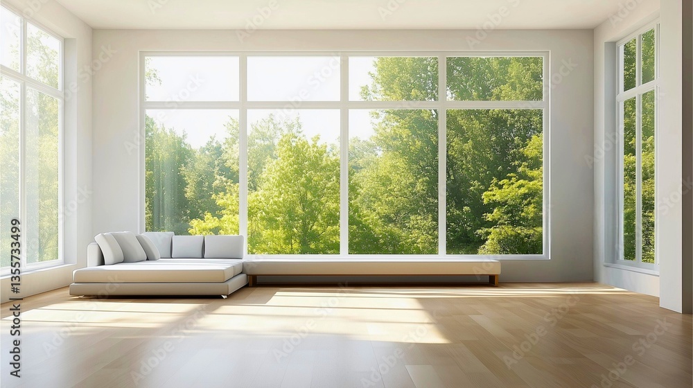 Obraz premium Minimalist Interior with Natural Light, Serene Minimalist Interior for Modern Living, Stylish Minimalist Interior with Indoor Plants
