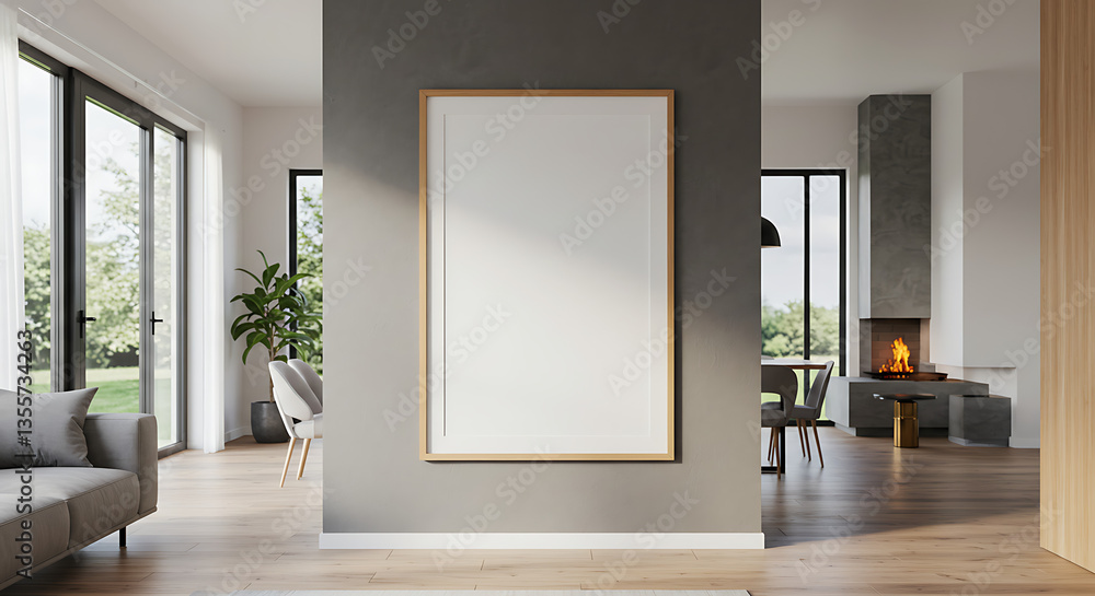 Fototapeta premium Modern Home Interior Design Blank Canvas for Artwork in Minimalist Living Space