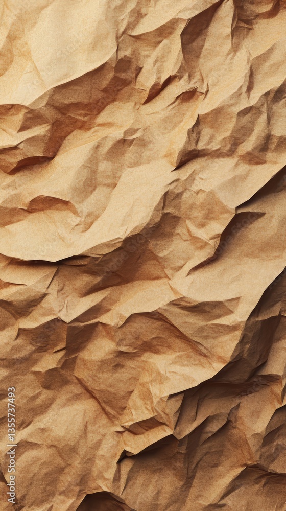 Crumpled paper texture in shades of tan and brown, showcasing light and shadow on the folds and creases. Crumpled paper texture in shades of tan and brown, showcasing light and shadow on the folds and creases.