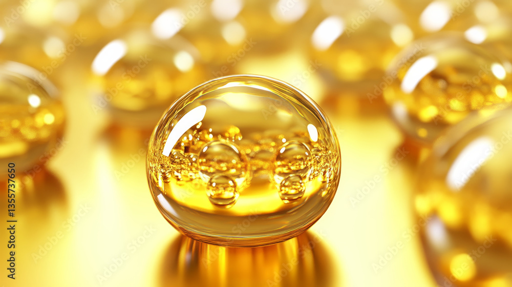 Golden spheres reflecting light on shiny surface Golden spheres reflecting light on shiny surface