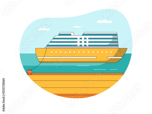 Yacht on harbour illustration. Yacht illustration. Flat vector illustration concept.