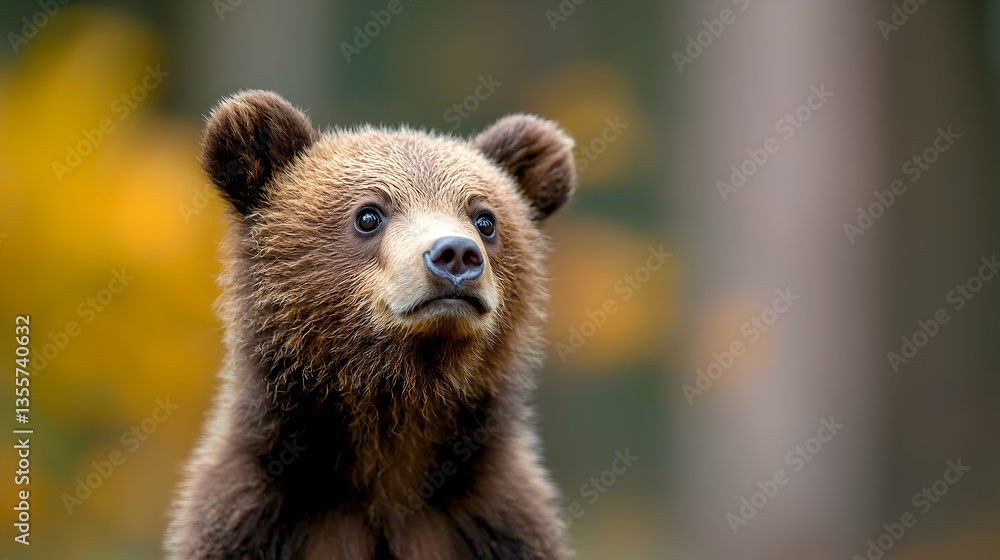 Fototapeta premium Brown Bear Cub Portrait in Autumn Forest