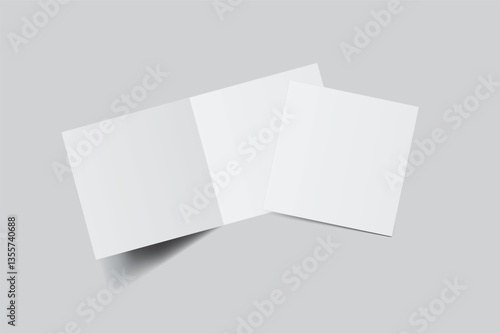 Square open Leaflet, bi fold mockup template .Blank paper, thank you card, notecards, note paper, greeting card, wedding invitation, postcard, brochure or creative work for presentation of design
