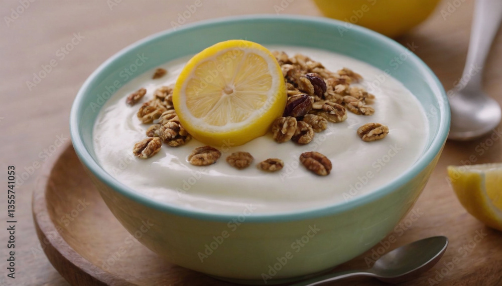 bowl of lemon yogurt with granola bowl of lemon yogurt with granola