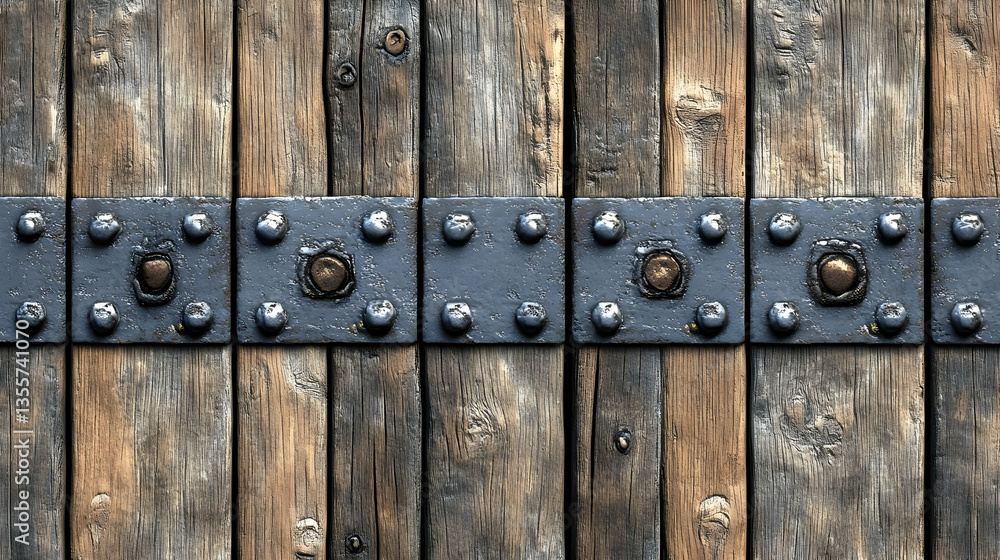 Fototapeta premium Aged Wooden Plank Gate With Metal Hardware