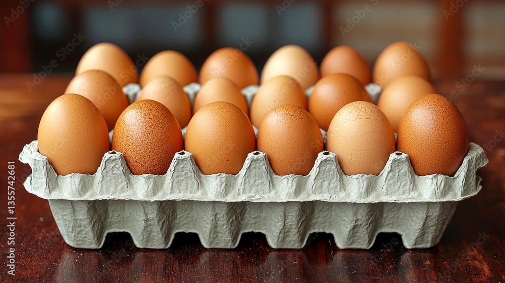 A dozen fresh brown eggs in a carton, ready for cooking. High-quality image of farm-fresh eggs. A dozen fresh brown eggs in a carton, ready for cooking. High-quality image of farm-fresh eggs.