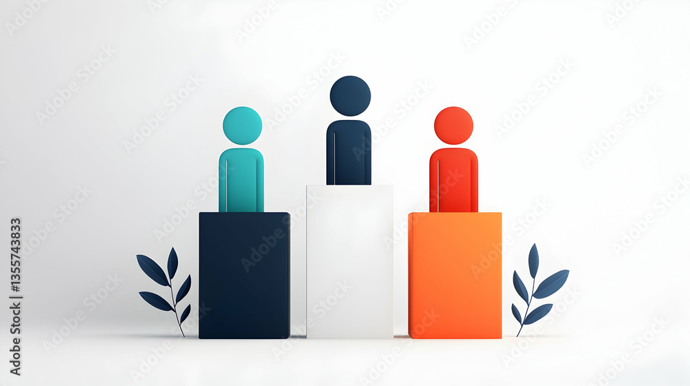 Obraz premium Three Pixelated Figures on a Podium: Teal, Black, and Orange