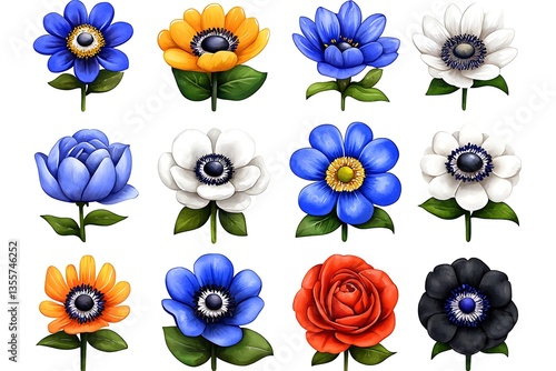 Colorful Anemones  Rose Blooms.
