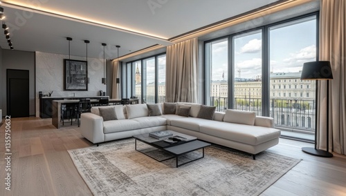 Wallpaper Mural Modern apartment living room, city view, interior design, relaxing Torontodigital.ca