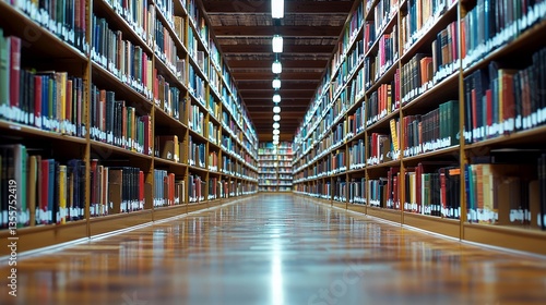 A Serene Journey Through the Literary World: Exploring the Majestic Aisles of a Grand Library
