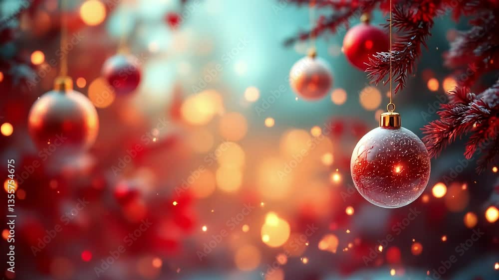Christmas Tree Decoration Animation – Festive Red Ornaments and Lights on Snowy Pine Branches with Bokeh Background, Ideal for Holiday, Winter, Celebration, or Greeting Card Motion Graphics Christmas Tree Decoration Animation – Festive Red Ornaments and Lights on Snowy Pine Branches with Bokeh Background, Ideal for Holiday, Winter, Celebration, or Greeting Card Motion Graphics