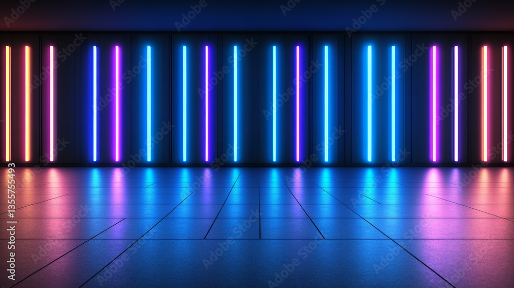 Fototapeta premium Neon lights in futuristic abstract background