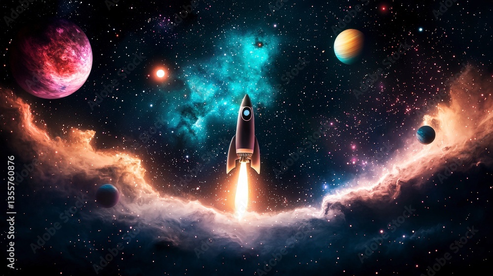 Rocket Launch in Vibrant Nebula Space Exploration Cosmic Art Rocket Launch in Vibrant Nebula Space Exploration Cosmic Art