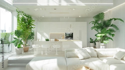 Wallpaper Mural Bright and Modern Living Room with Large Windows and Indoor Plants Torontodigital.ca