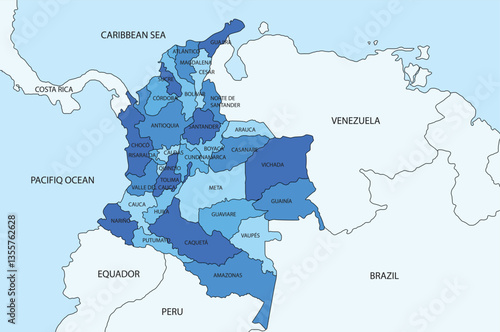 Colombia map blue vector design illustration