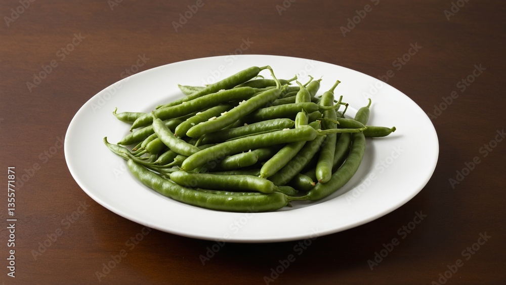 Fresh Green Beans on White Plate: Healthy Eating, Vegan Side Dish Inspiration for Your Next Meal Preparation and Delicious Recipe Creation. Fresh Green Beans on White Plate: Healthy Eating, Vegan Side Dish Inspiration for Your Next Meal Preparation and Delicious Recipe Creation.