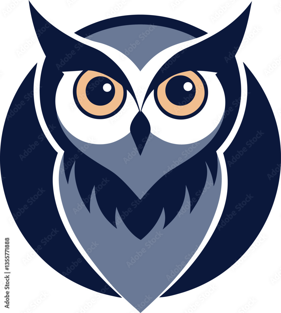 Obraz premium Wise Owl Logo: An illustrative representation of an owl, designed with clean lines and a balanced color palette of navy and light blue, embodying wisdom and knowledge. 
