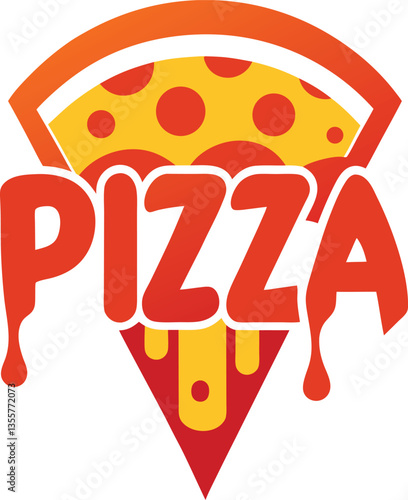 A mouthwatering pizza slice, artfully crafted, dripping with delicious cheese, and boldly presented in a graphic illustration, evokes the craving for a tasty treat. 