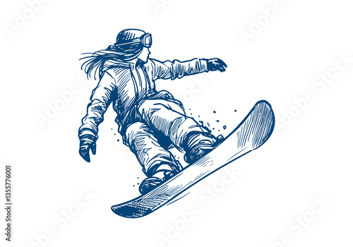 Snowboarder hand drawn sketch vector illustration