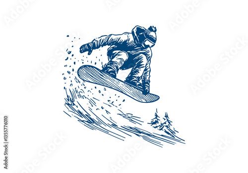 Snowboarder hand drawn sketch vector illustration