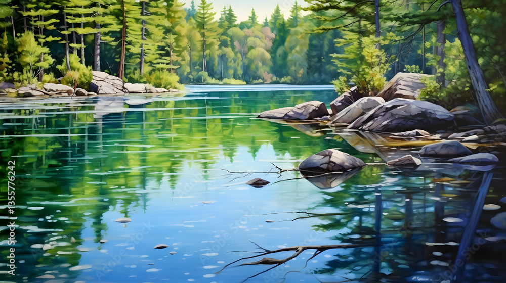 Fototapeta premium ripples in the lake landscape oil painting abstract decorative painting