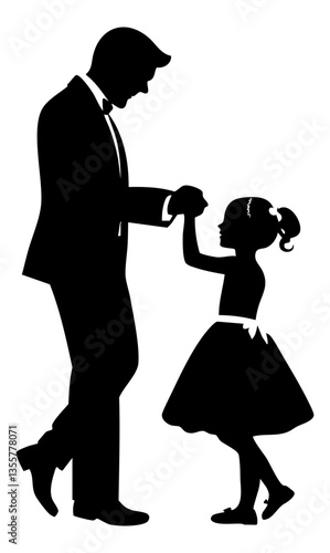 Father Daughter Dance Night Pumps Tuxedo Man Girl Party Logo Graphic Silhouette Shape Clipart Digital Art Illustration
