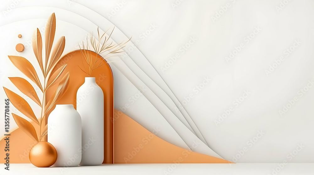 Fototapeta premium White and Gold Vases with Abstract Background