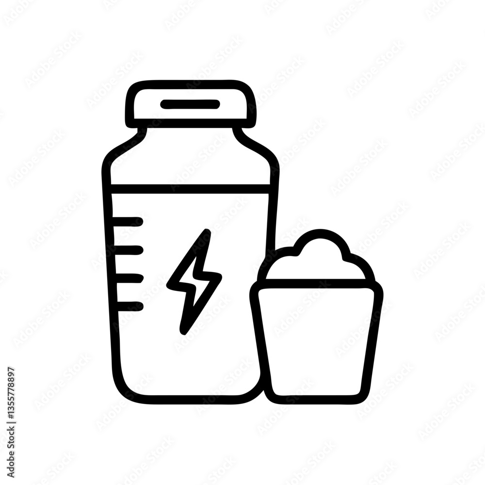 Sports Nutrition Bottle and Cup Icon in Minimalist Style Sports Nutrition Bottle and Cup Icon in Minimalist Style
