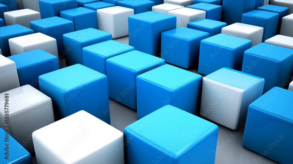 Blue and white cubes arranged in pattern Blue and white cubes arranged in pattern