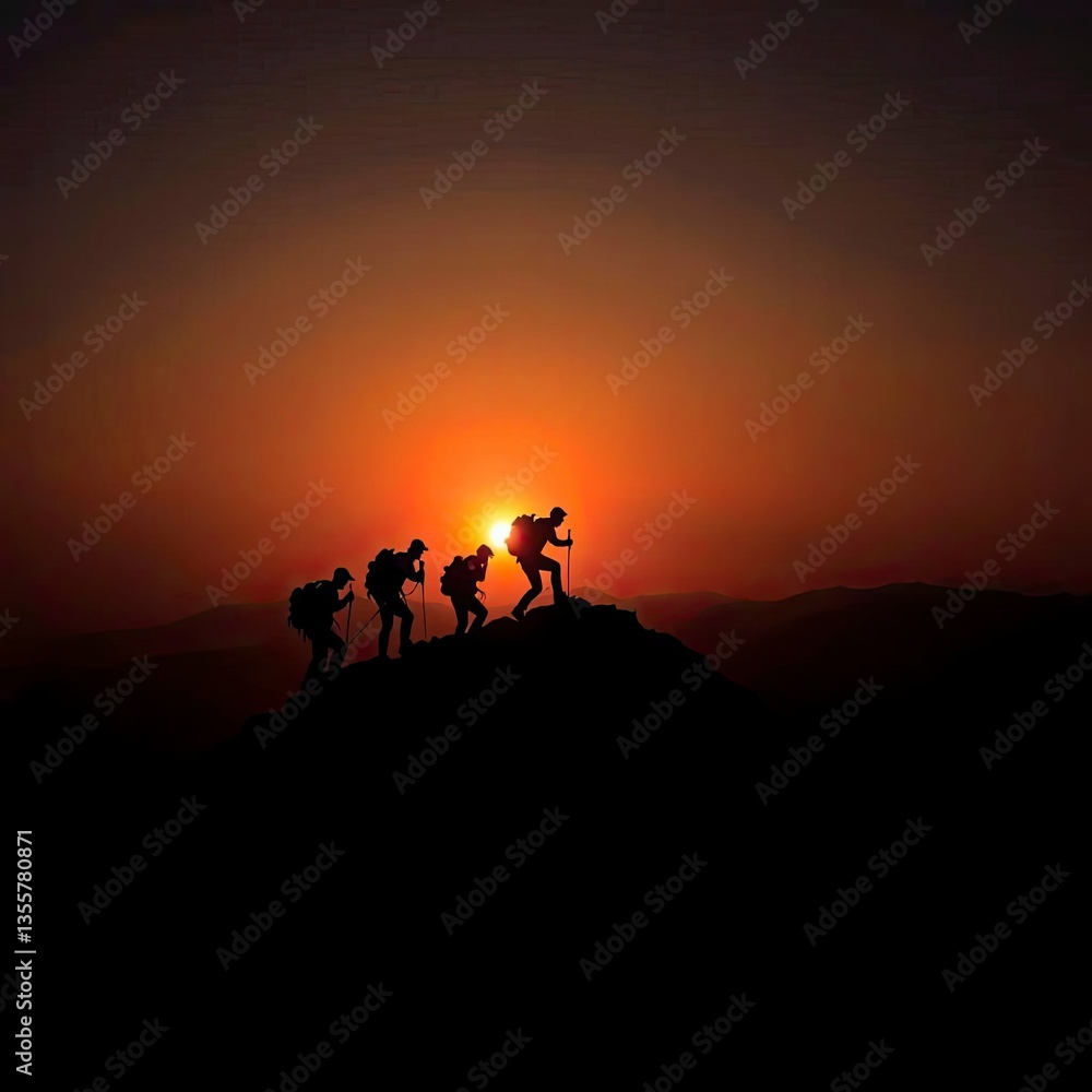 Fototapeta premium People climbing mountains at dusk
