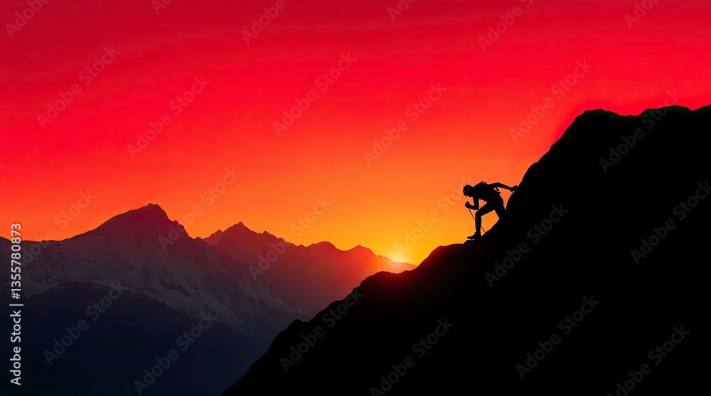 A person climbing a mountain, shown as a dynamic silhouette in vivid electric colors. A person climbing a mountain, shown as a dynamic silhouette in vivid electric colors.