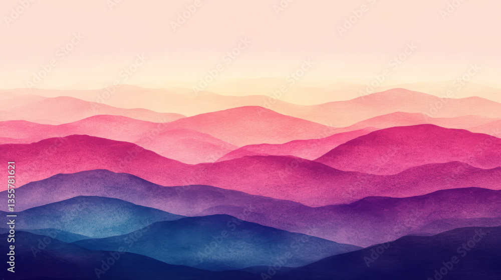 Vibrant watercolor mountains in pink and blue hues Vibrant watercolor mountains in pink and blue hues