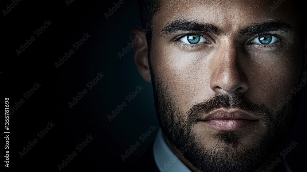 Obraz premium Confident Man Portrait Intense Gaze Sharp Focus Cinematic Lighting